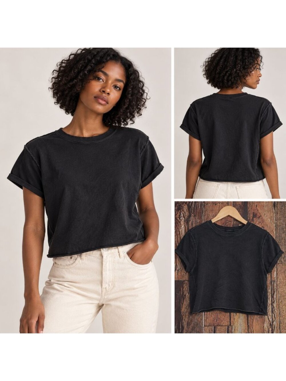 Free People We The Free The Perfect Tee Cropped T-Shirt Women's Sz XS Raw Hem